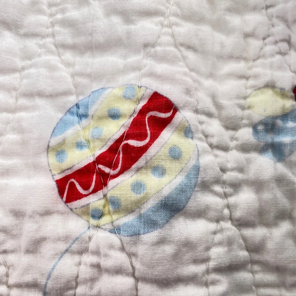 Vintage Quilted Baby Blanket Pastel Ruffled Circus Animal Elephant Bear Bunny